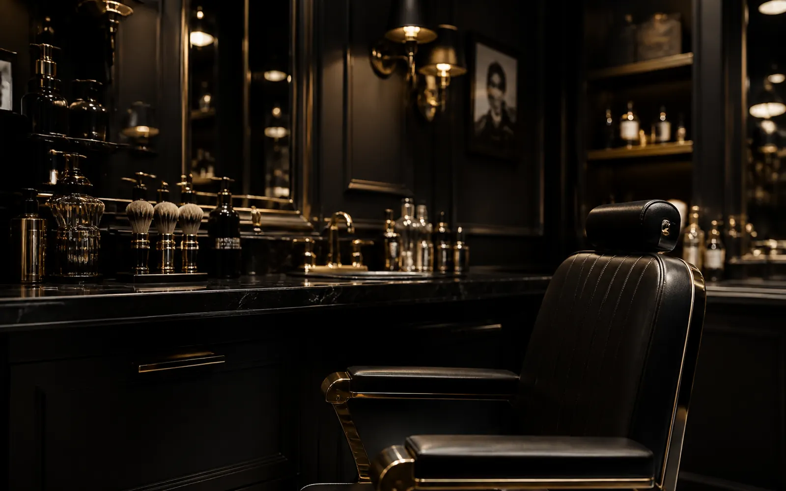 Premium berber stüdyosu atmosferini gösteren Noir Barber Studio görseli